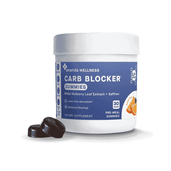 Ananda Wellness Carb Blocker Gummies with White Mulberry Leaf Extract & Saffron, Orange Flavor 30 Count