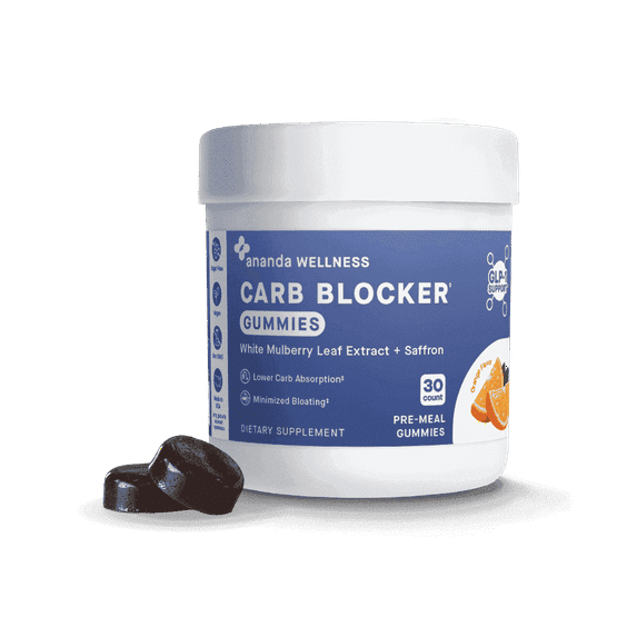 Ananda Wellness Carb Blocker Gummies with White Mulberry Leaf Extract & Saffron, Orange Flavor – 30 Count
