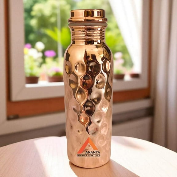 Ananya Fashion and Crafts Hub 100% Pure Copper Water Bottle 700 ml Leak-Proof Diamond For Ayurveda Health Benefits