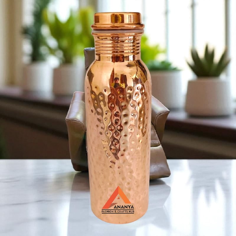 Ananya Fashion and Crafts Hub 100% Pure Copper Water Bottle 700 ml Leak-Proof Hammered For Ayurveda Health Benefits