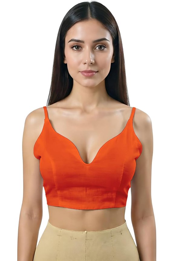 Women’s Sleeveless Sweetheart Neck Dupion Crop Saree Blouse with Deep V Back & Bow Tie-Up Closure Non Padded