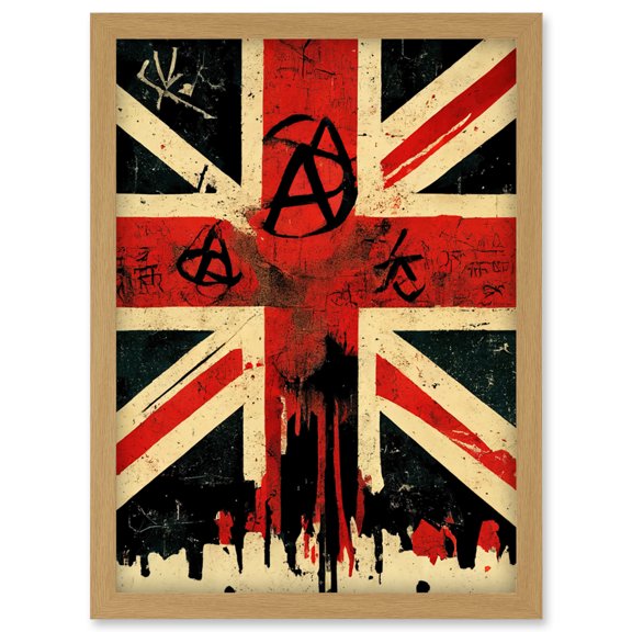 Anarchy Flag Graffiti Print Union Jack Punk UK Artwork Framed Wall Art Print A4