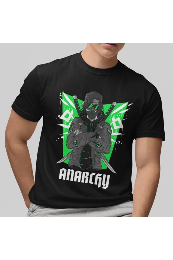 Anarchy Ninja Graphic T-Shirt Streetwear Samurai Gamer Style Black Cool Tee Top