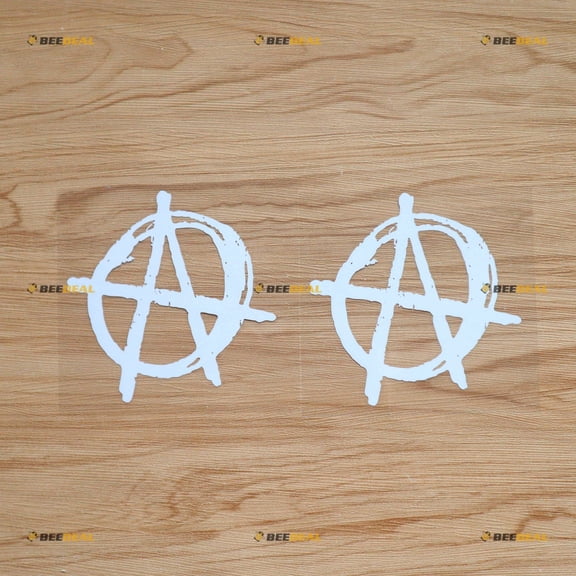 Anarchy Symbol Anarchism Sticker Decal Vinyl - 2 Pack White 5" - For Car Boat Laptop Cup No Background Die-cut 0212a5