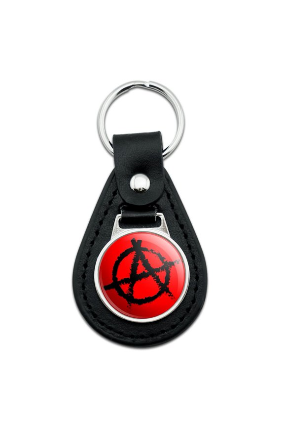 Anarchy Symbol Red Black Leather Keychain