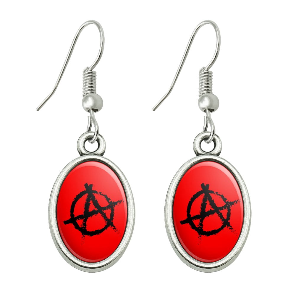 Anarchy Symbol Red Novelty Dangling Drop Oval Charm Earrings - Walmart.com