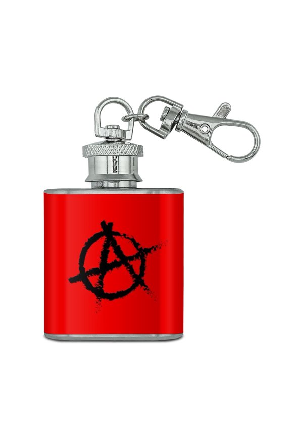 Anarchy Symbol Red Stainless Steel 1oz Mini Flask Key Chain