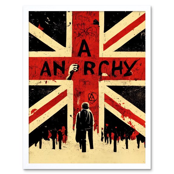 Anarchy Union Jack Stencil Rebel Graffiti Punk UK Art Print Framed Poster Wall Decor 12x16 inch