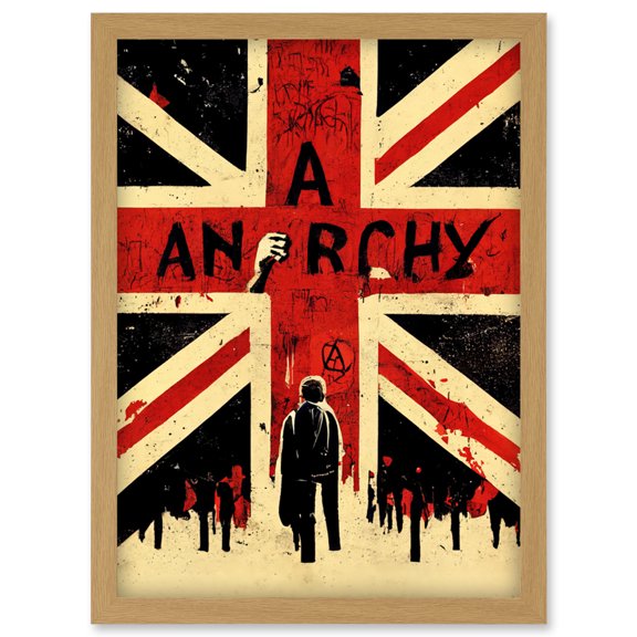 Anarchy Union Jack Stencil Rebel Graffiti Punk UK Artwork Framed Wall Art Print A4