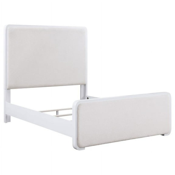Anastasia Boucle Upholstered Eastern King Panel Bed Pearl White and Beige