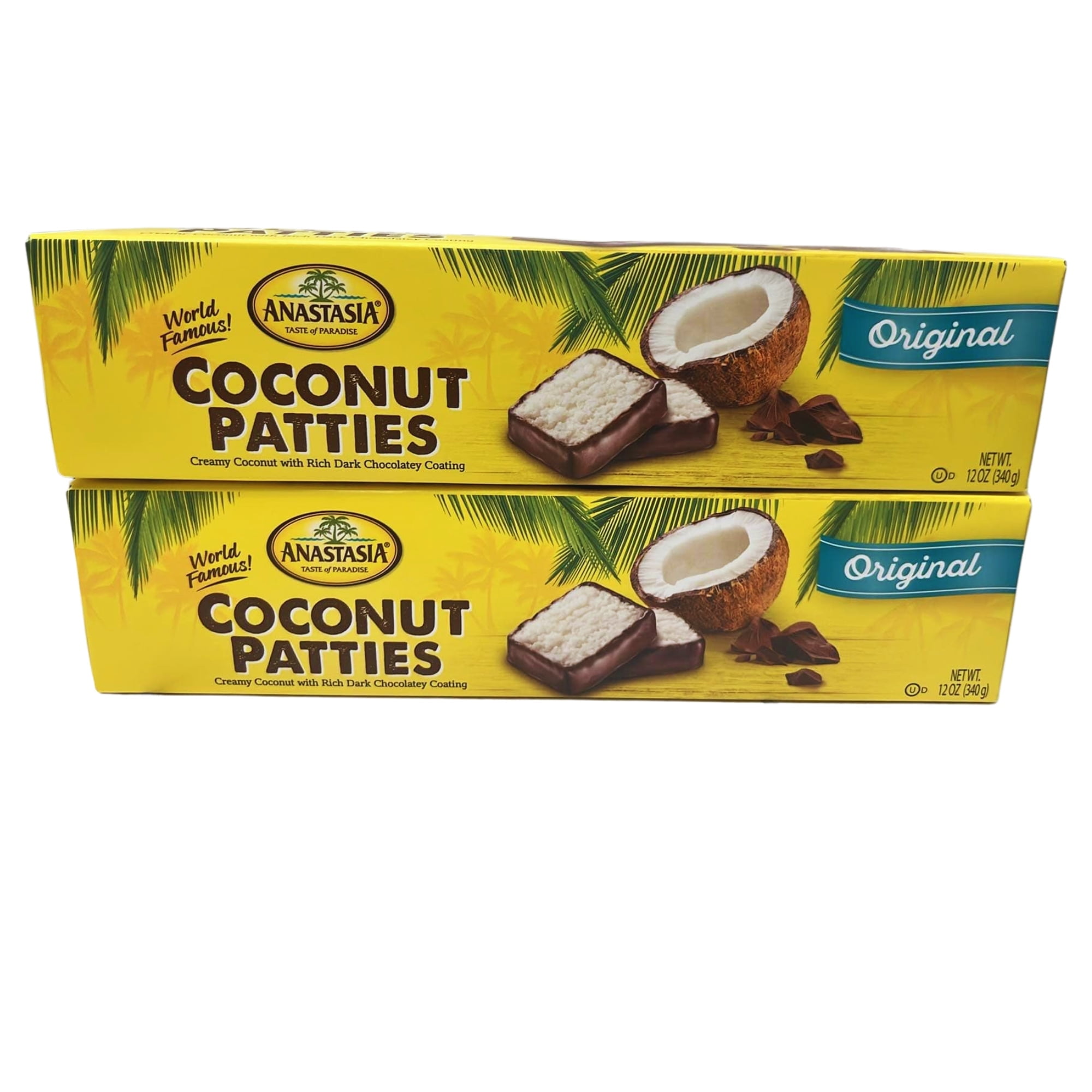 Anastasia Coconut Patties Original Flavor 12 Oz 2 Boxes, Creamy Coconut Chocolatey Candy Bars, Individually Wrapped Snack Pack Lunchbox Treats Travel Stocking Stuffers