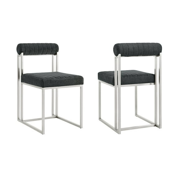 Anastasia Dining Chair with Brushed Stainless Steel and Charcoal Fabric - Set of 2