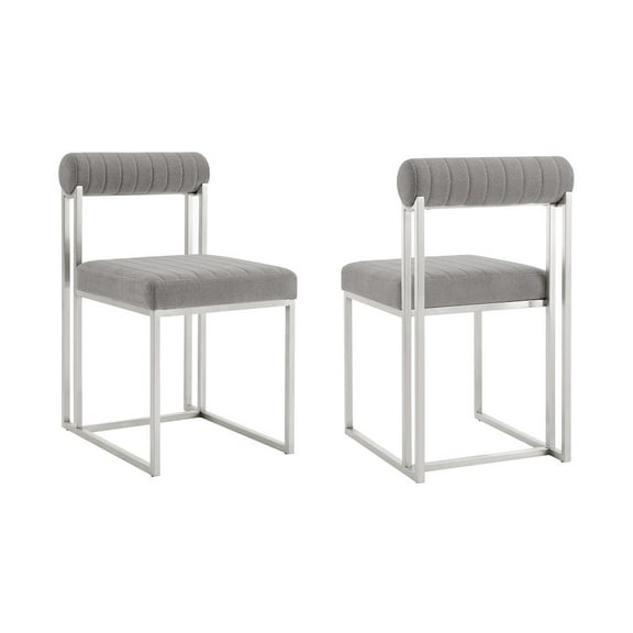 Anastasia Dining Chair with Brushed Stainless Steel and Light Gray Fabric - Set of 2