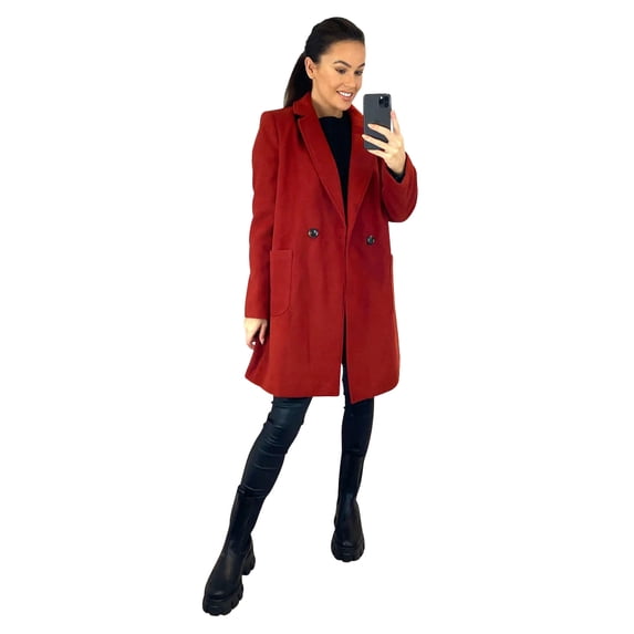 Anastasia Fashions Double Womens Breasted Winter Coat Dark Red Size 16