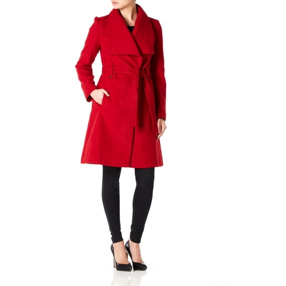 Anastasia Fashions Womens Large Collar Belted Wrap Winter Coat Red Size 18