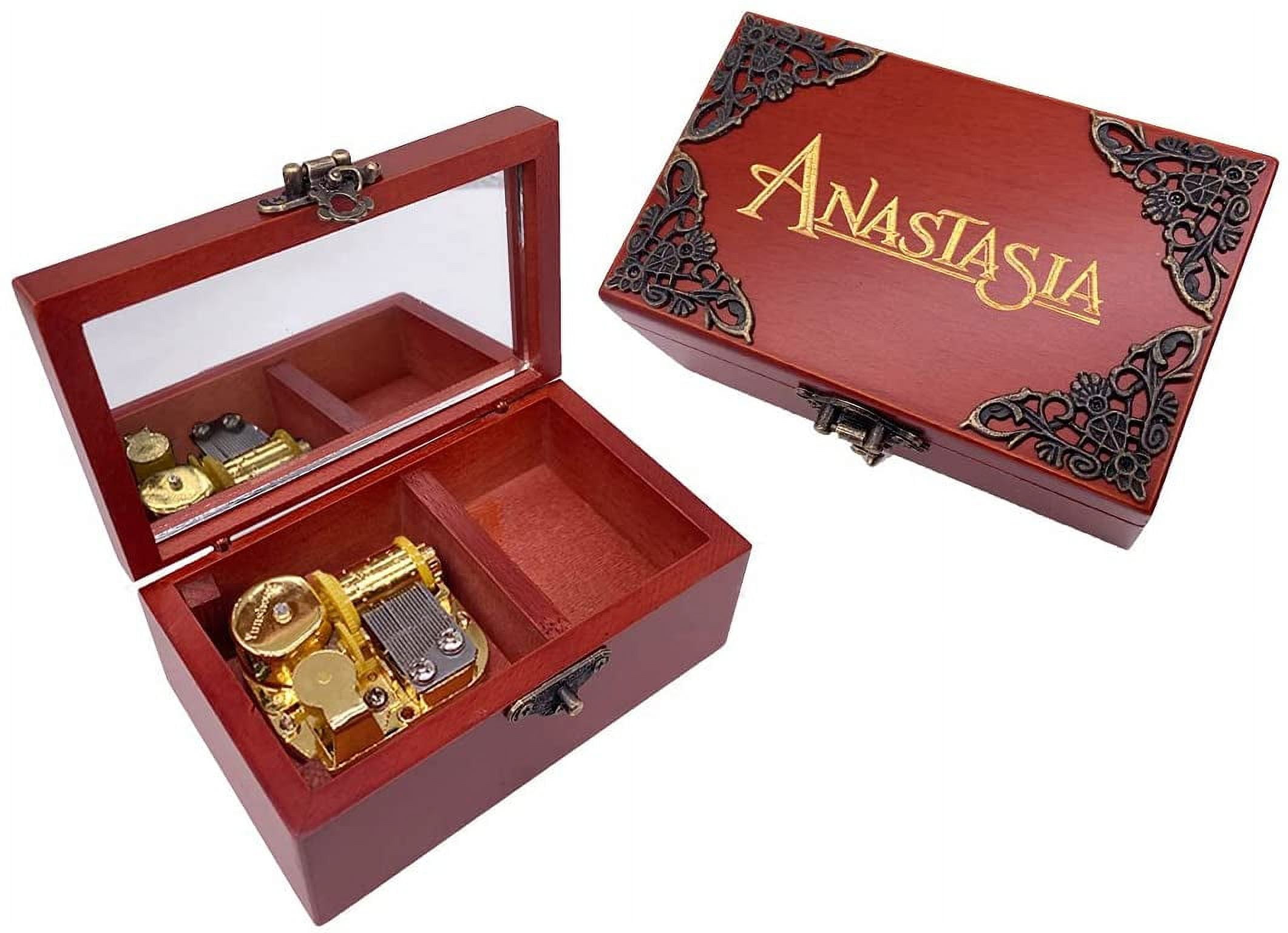 Anastasia Jewelry Music Box with Mirror & Retro Lock Carved Wood