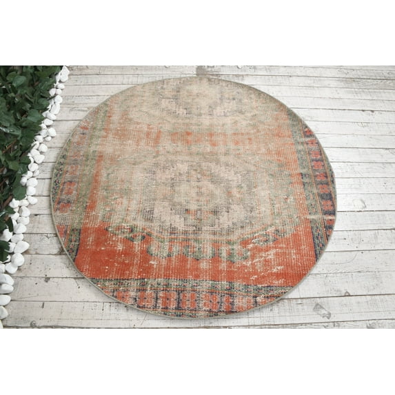 Anatolian Rugs, Vintage Rug, 4x4 ft Accent Rugs, Orange Cool Rug, Turkish Rug, Handwoven Bedroom Rug, Rugs For Kitchen, Office Entry Rug