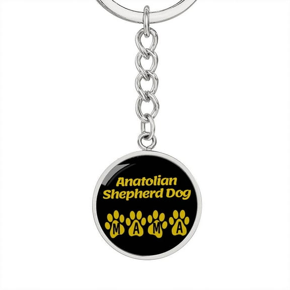 Anatolian Shepherd Dog Mama Circle Keychain Stainless Steel or 18k Gold Dog Mom Pendant