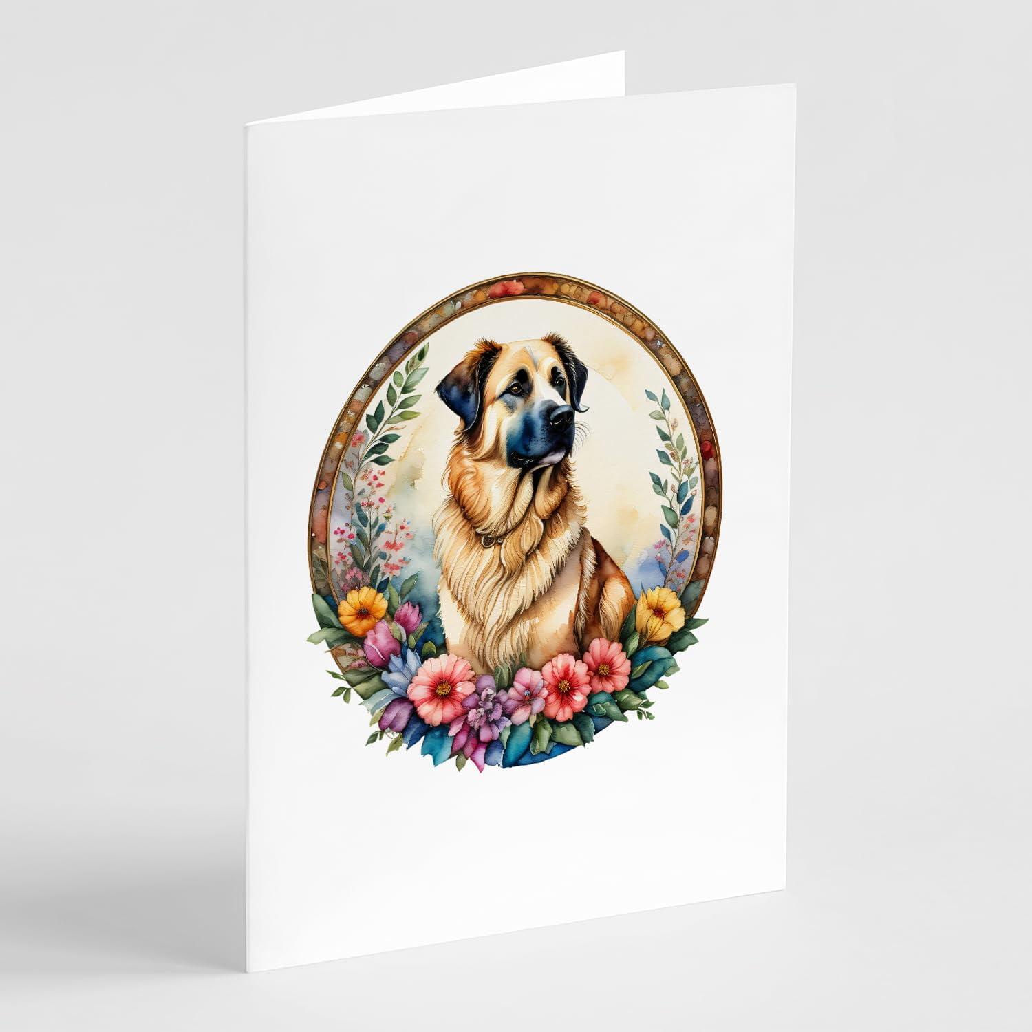 Anatolian Shepherd Dog and Flowers Greeting Cards and Envelopes Pack of 8 7 in x 5 in