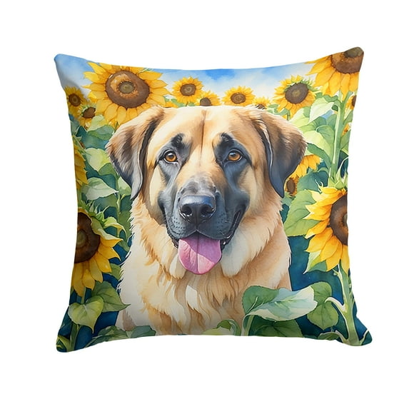 Anatolian Shepherd in Sunflowers Throw Pillow 14 in x 14 in