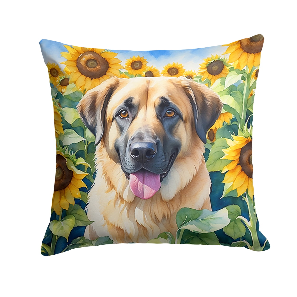 Anatolian Shepherd in Sunflowers Throw Pillow 18 in x 18 in