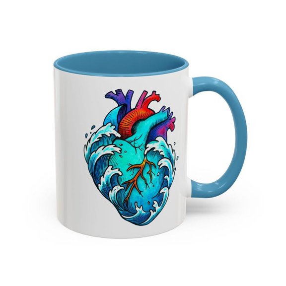 AnatomiC1Al Heart Wave Mug, Unique Surrecean Water Art, B1Old Blue Tattoo Design, Artistic Emotional Gift Idea, Sea Hearoffee Cup
