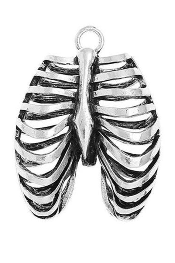 Anatomical 3d Human Rib Cage European Bead Compatible for Most European Snake Chain Charm Bracelet