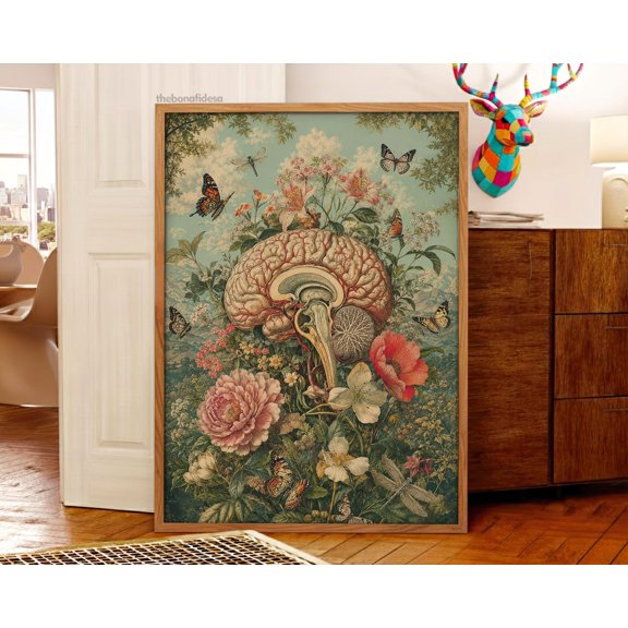Anatomical Brain Floral Botanical Decor Wall Art