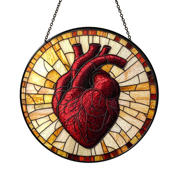 Anatomical Heart Art Glass Suncatcher – Decorative Window Hanging