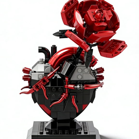 Anatomical Heart Building Blocks with Rose Compatible Creative Dark Aesthetic Decor, Cross-Border Hot Selling Brick Toy