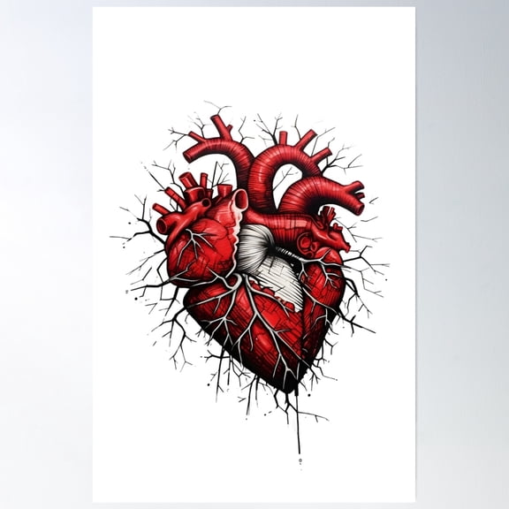 Anatomical Heart Drawing Poster Wall Art, Modern Wall Decor, 8x12 UNFRAMED