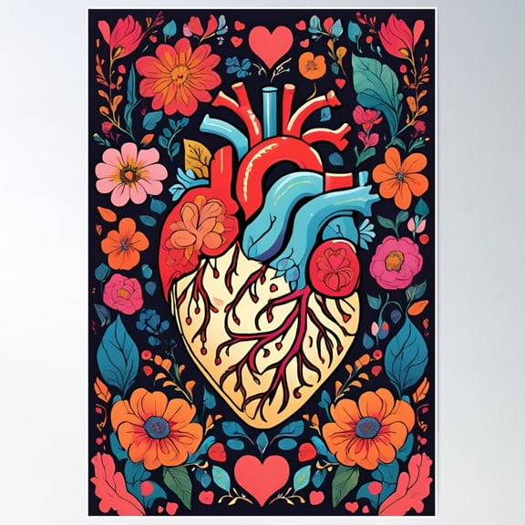 Anatomical Heart - Floral Life Poster Wall Art, Modern Wall Decor For Living Room Bedroom, 8x12 UNFRAMED