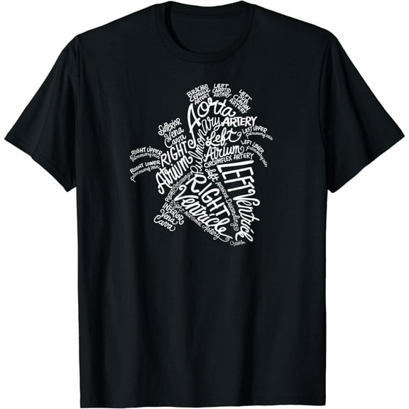 Anatomical Heart Medical White Word Cloud Line Art T-Shirt