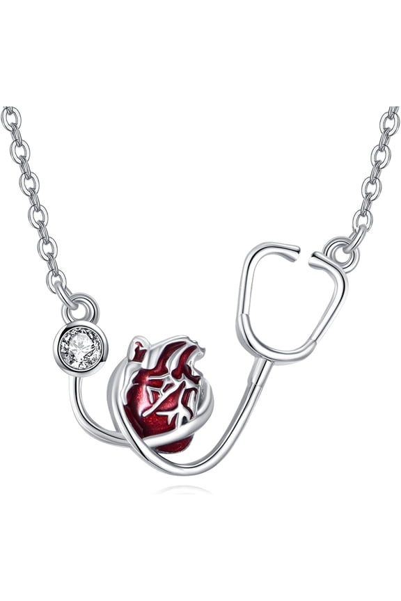 Anatomical Heart Necklace S925 Sterling Silver Stethoscope Pendant Nursing Necklace Anatomical Heart Jewelry For Women Doctor Nurse Nursing School Graduation Gifts