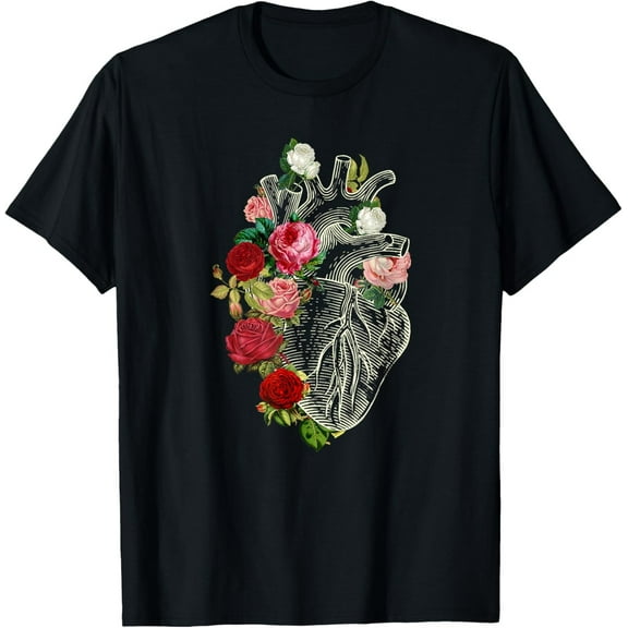Anatomical Heart T-Shirt – Floral Cardiology Tee for Cardiac Nurses and Medical Staff