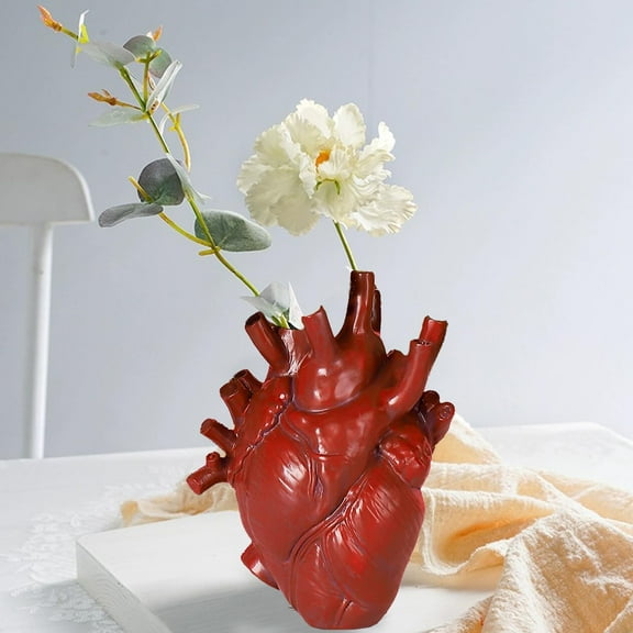 Anatomical Heart Vase - Unique Resin Flower Vase, Red Heart Shaped Vase for Flowers Heart Sculptures Home Decor, Flower Pot Desktop Ornament/Gift 6.3 x 5.12 Inch