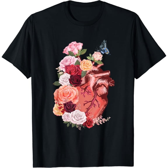 Anatomical Heart with Flower and Butterfly Love Day T-Shirt