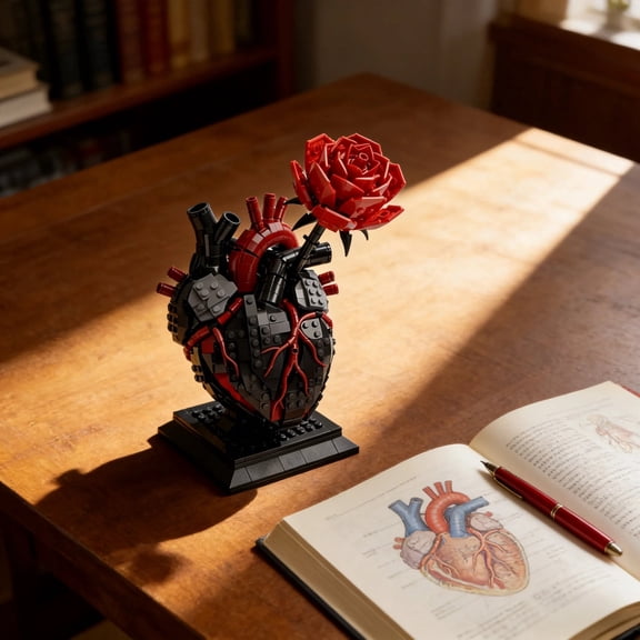 Anatomical Heart with Rose Building Blocks Creative Dark Aesthetic Display Model Compatible & Standard Bricks 2026 Version New