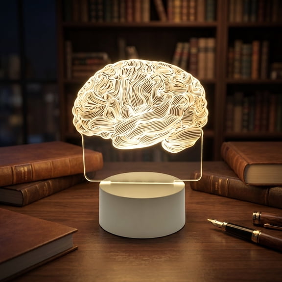 Anatomical Human Brain Optical Illusion Night Light - Warm White LED Acrylic Table Lamp for Study Room, Psychology & Neuroscience Decor