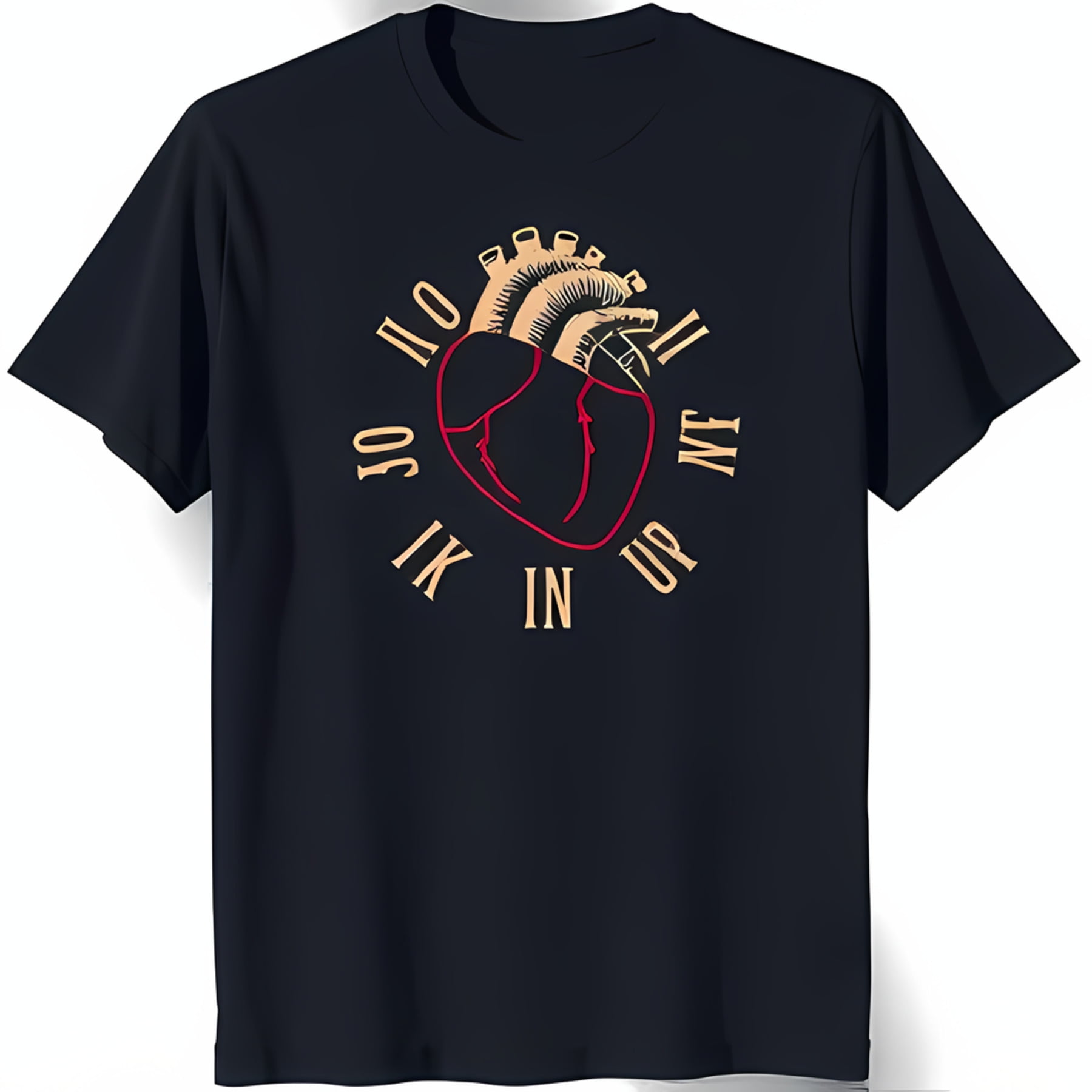 Anatomically Detailed Red Heart Black TShirt with Look & Gold 'LOCK IN