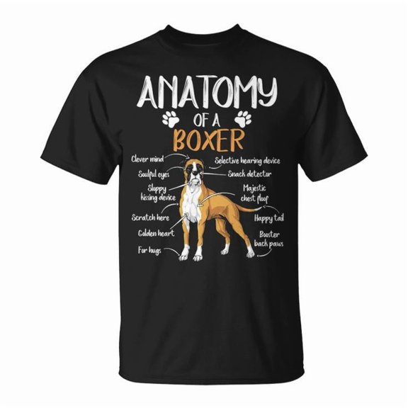 Anatomy Boxer Dog Lover Graphic Cotton Tee Unisex Adult Casual Pet Owner Comfortable T-Shirt for Everyday Wear, Size 5XL, Color Black