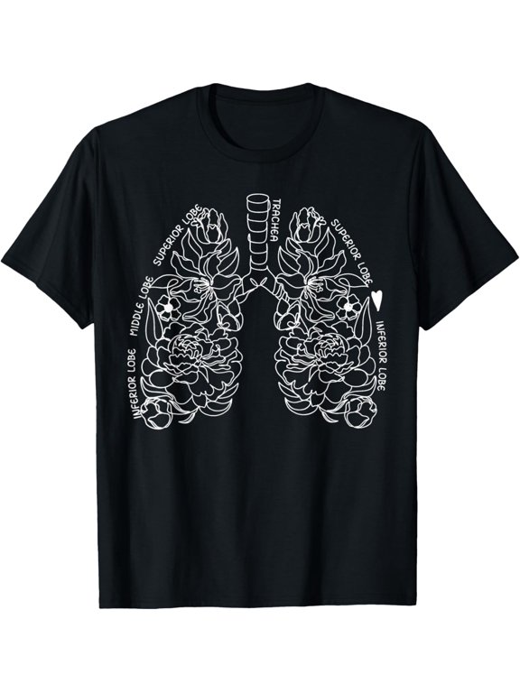Anatomy Floral Drawing Respiratory Lungs Map Science And Art T-Shirt Size S-5XL