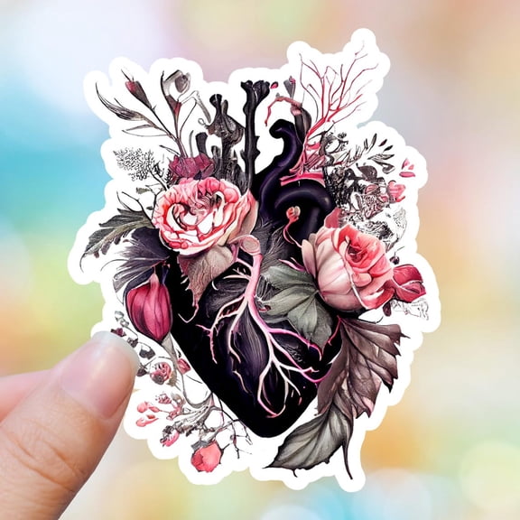 Anatomy Heart Roses Valentines Her Botanical Heart Valentine Craft Human Heart Sticker