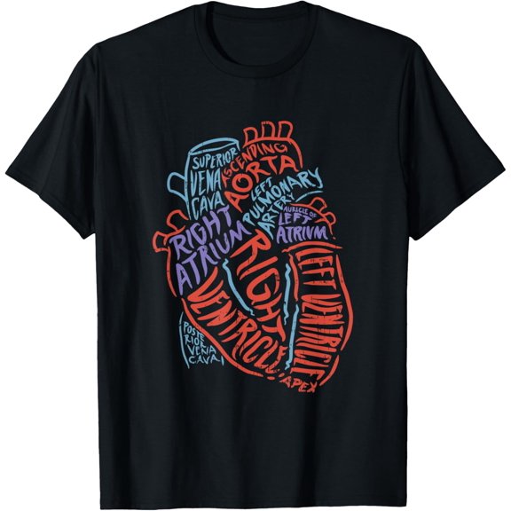 Anatomy Heart T-Shirt for Doctors, Nurses and Medical Professionals, Unisex, Black, Small, Short Sleeve, Classic Fit