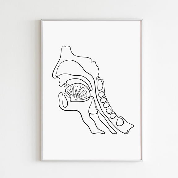 Anatomy Mouth Throat One Line Art SLP Communication Healthcare Decoration, Unframed Paper Poster 8x10in