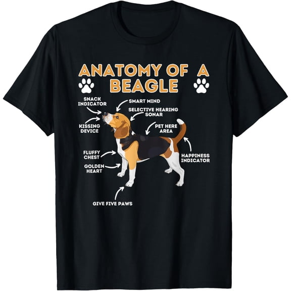 Anatomy Of A Beagle - Funny Beagle Dog Lover Pet Owner T-ShirtMen's and women's gift, black and white T-shirt, size: Extra large S-4XL