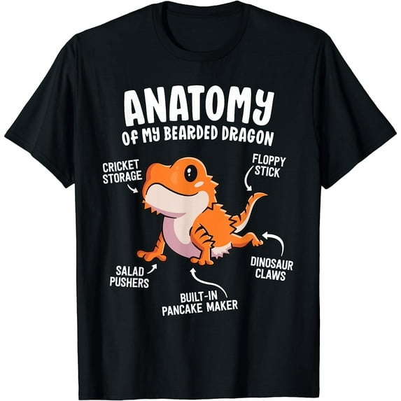 Anatomy Of A Bearded Dragon Shirt Gift For Reptile Lover T-Shirt Black Large