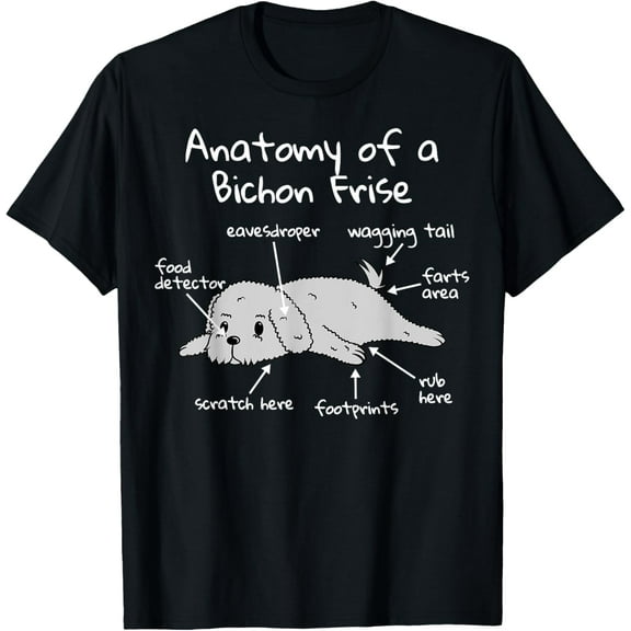 Anatomy Of A Bichon Frise Funny Dog Gift T-ShirtMen and women, Black T-shirt, size: Extra large