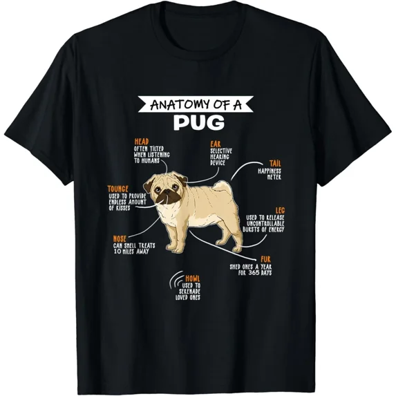Anatomy Of A Pug Funny Pet Lover Canine Puppy Breed Dog Humor Unisex T ...