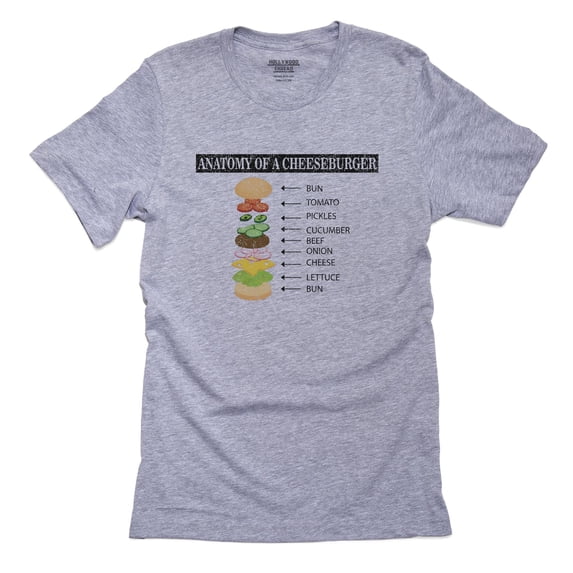 Anatomy Of The Cheeseburger Cool Graphic Men's Grey T-Shirt